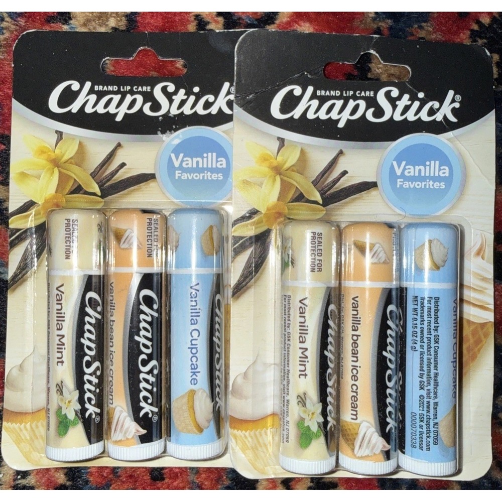 2 Pack ChapStick Lip Balm Vanilla Favorites Bean Ice Cream Mint Cupcake 3Ct Each